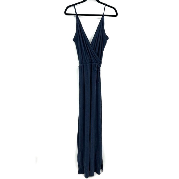 NWT CHASER Heather Blue Faux Wrap Spaghetti Strap Jersey Maxi Dress Size Medium - Picture 1 of 5